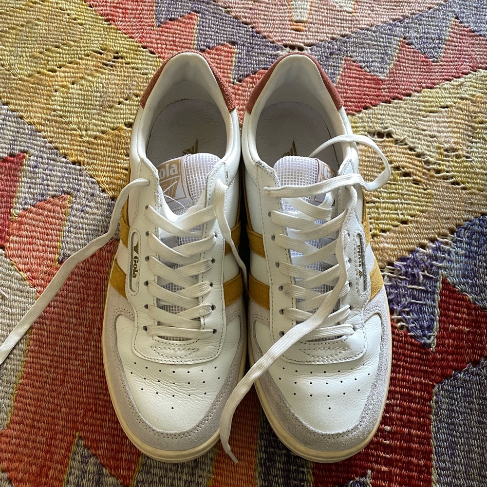Gola Hawk White Sneakers with Mustard Side Stripes